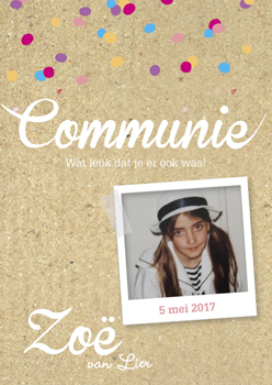 bedankkaartje communie'meisje confetti'